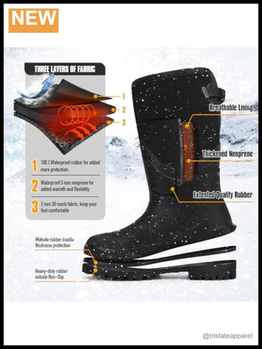 Men's Waterproof Hunting Boots, 6mm Neoprene Insulated Rubber Rain Boots
